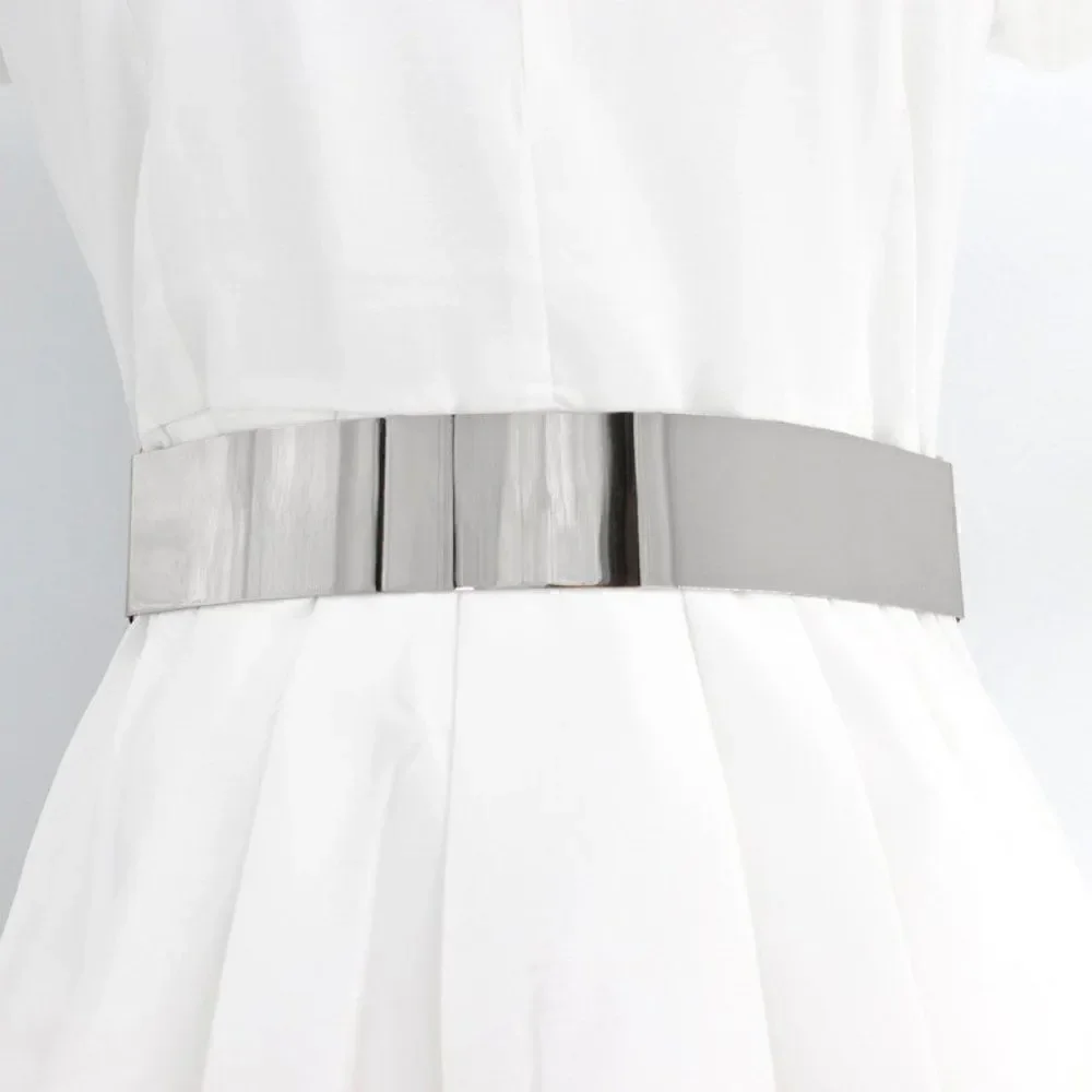 Mirror Gold Silver Tone Metal Plate Elastic Waist Stretchy Dress Belt NEW